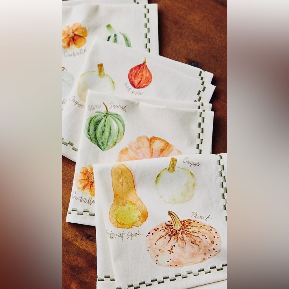 Anthropologie Types of Pumpkins Napkins, Set of 4